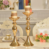 Maxbell 2pcs Long Stand Metal Candle Tea Light Holder Candlestick Flower Vase Gold-L