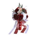 Maxbell Bridal Bouquet Ornament Bride Flower for Valentine's Day Ceremony Decoration Dark Red