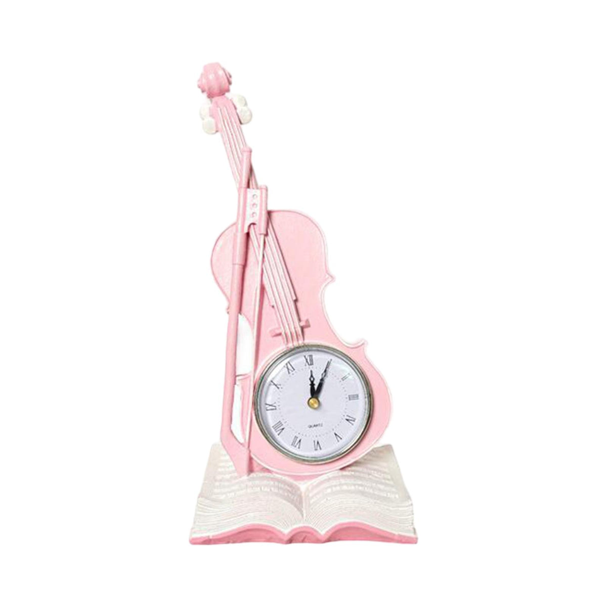 Maxbell Violin Table Clock Retro Book Violin Statue for Desktop Fireplace Bar Pink