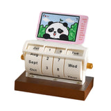 Rotary Perpetual Desk Calendar Gift Reusable School Bedroom Panda Decorative Pink