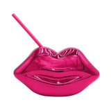 Maxbell Lip Shaped Cup Electroplated 700ml Disco with Straw for Club Home Office Bar Rose Red