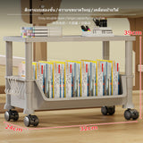 Maxbell Large Capacity Rolling Storage Bin, Multi-Functional Book Organizer with casters, Under Desk Book Storage Box, Student Classroom & Home Use Plastic Shelf, Mobile Compartment storage container Gray Double Layer