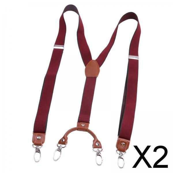 Maxbell 2xMens Suspenders Adjustable Heavy Duty Elastic Straps Y Back Braces Red