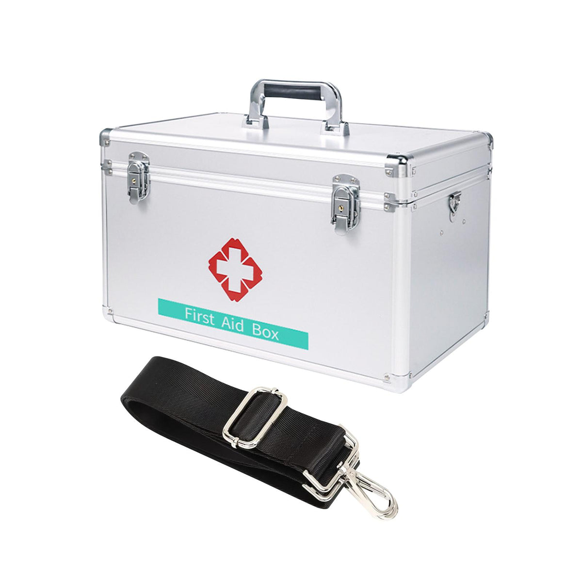 Maxbell Lockable First Aid Cabinet Box with Shoulder Strap for Home with Top Handle 45x27x27cm