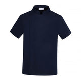 Maxbell 2xChef Coat Jacket with Pocket Short Sleeve Shirt Breathable Waiter Apparel M Dark Blue