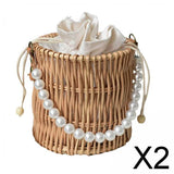 Maxbell 2xRattan Handbag for Women Bucket Bag Top Handle Purse for Summer Beach Round