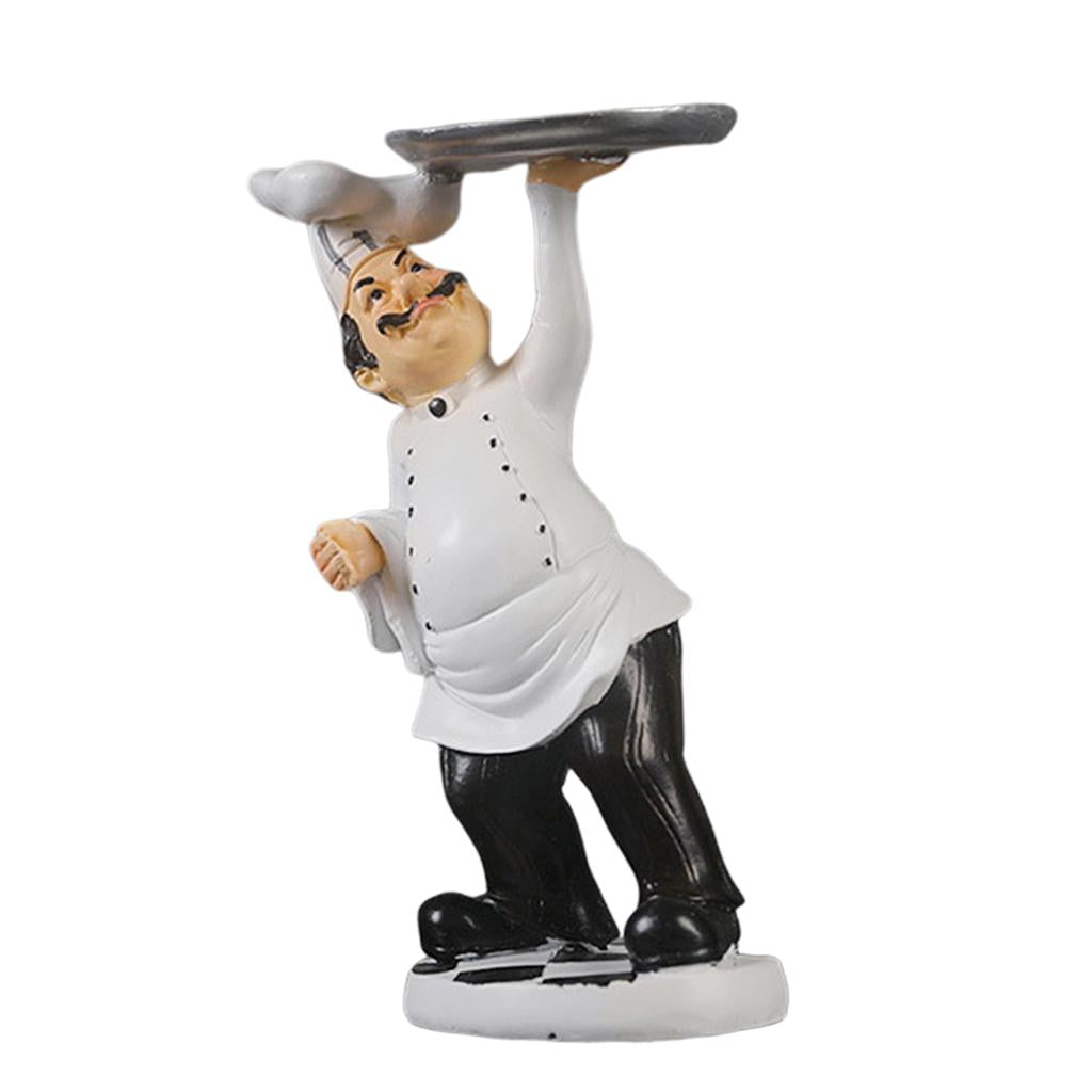 Maxbell Maxbell French Chef Figurine Kitchen Ornaments Resin Cook Statue Holding Tray