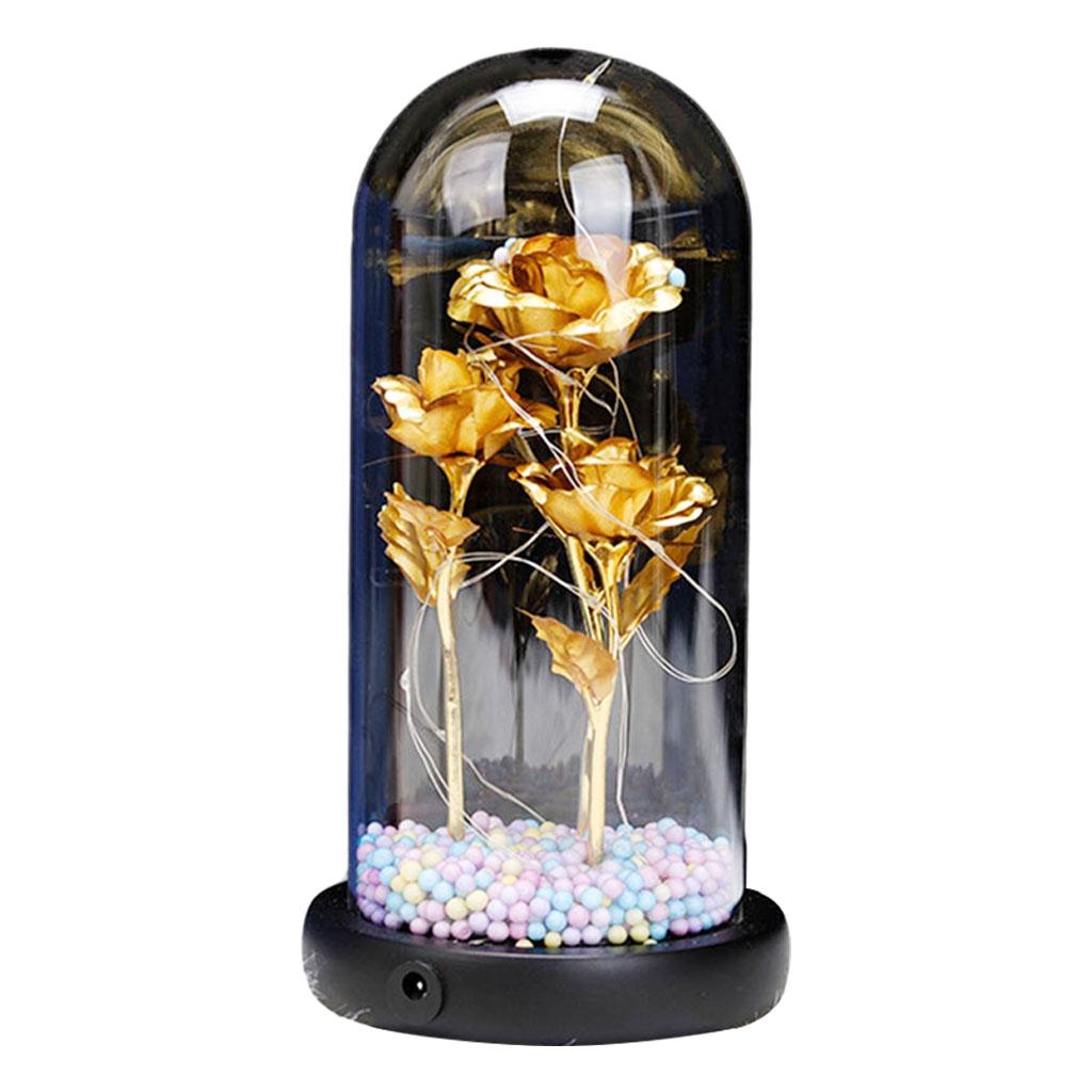 Maxbell Maxbell Enchanted Rose Flower In Glass Dome LED Light Valentine's Day Decor gold