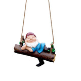 Maxbell Resin Sculpture Hanging Dwarf Figurine Patio Gnome on A Swing Garden Statue