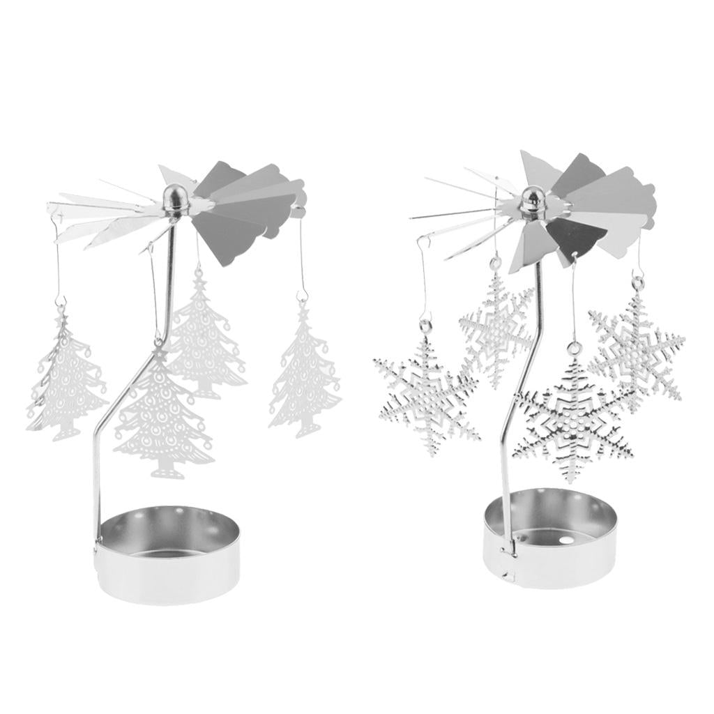 Maxbell 2pcs Christmas Rotating Candle Tea Light Holder Candlestick Snowflake/Tree