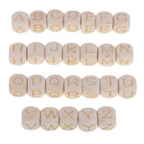 Maxbell 26 Pieces Natural Alphabet Letter Wood Beads Wooden Cube Craft DIY Jewelry