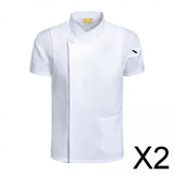 Maxbell 2xChef Coat Jacket Short Sleeve Cafe Restaurant Apparel Pub Unisex Uniform White L