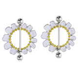 Maxbell 1 Pair Chrysanthemum Daisy Flower Nipple Rhinestone Shield Nipple Ring White - Aladdin Shoppers