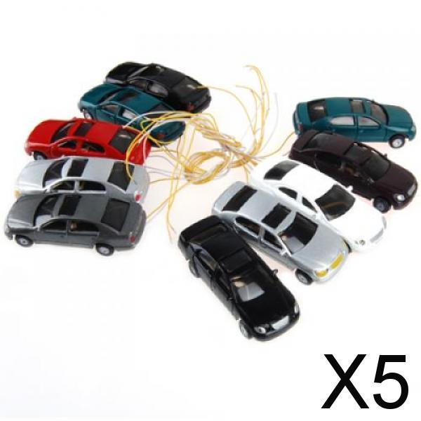 Maxbell 5x10Pcs 1:100 HO Gauge Miniature Car Model with Lights Layout Accessories