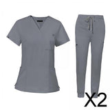 Maxbell 2xNursing Uniforms Scrub Set Nurse Top and Pants for Cosmetology Pet Groomer