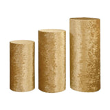 3Pcs Cylinder Pedestal Stand Covers Decoration Tablecloth Plinth Stand Cover Gold