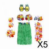 Maxbell 5xhawaiian Skirt Costume Set Fancy Dress Luau National Dress Cosplay 60cm Green