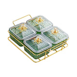 Maxbell Divided Serving Dishes Nut and Candy Serving Tray for Candy Appetizer Snacks 4 Grid Green