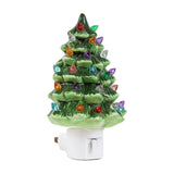 Christmas Tree Night Light Ceramic Plugin Vintage for Bathroom Decor Hallway Green