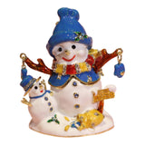 Christmas Snowman Trinket Box Enamel Hinged Jewelry Box Rings Earring Holder Blue