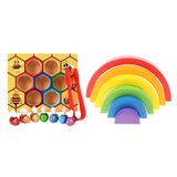 Maxbell Montessori Bee Cliping Box Set Rainbow Stacking Blocks Kids Wooden Toy