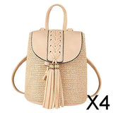 Maxbell 4xWomen Small Straw Woven Backpack Shoulder Bag Travel Beach Daypack Beige