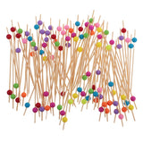 100 Pieces Acrylic Beads Bamboo Cocktail Picks Drink Stirrer Picks Round