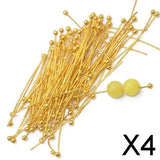 Maxbell 4x100pcs Gold Plated Ball Head Pins 1.18 Inch Length 0.5mm For Jewlery Making