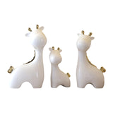 3 Pieces Ceramic Giraffe Family Statues for Kitchen Dining Household Friends White Gold