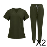 Maxbell 2xUniform Scrub Set Nurse Top Pants Nursing Scrubs Uniform Clothes Work Suits L Green