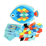Maxbell Wooden Pattern Blocks Family Entertainment Creativity with Cards Educational Fish