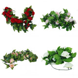 Maxbell 8x 8Ft Artificial Rose Silk Flower Green Leaf Vine Garland Home Wall Party Decor