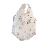 Maxbell Embroidery Flower Handbag Reusable Grocery Bag for Travel Camping Women Girl Gray