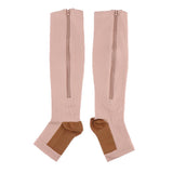 Maxbell Maxbell Pair Copper Compression Socks Leg Support Open Toe Stockings L XL Skin Color