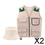 Maxbell 2xKids Explorer Costume Cargo Vest and Hat for Toddlers Park Ranger Zoo Keeper