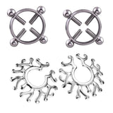 Maxbell 2 Pairs Fake Nipplering Non-piercing Steel Adjustable Screw Flower Ring
