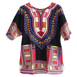 Maxbell 2xUnisex African Dashiki Shirt V Neck Short Sleeve Comfortable Summer Wear One Size  Black