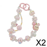 Maxbell 2xKey Ring Bangle Chain House Car Keys Ring Holder Beaded Key Ring Bracelet Pink