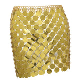 Maxbell 2xMetal Sequin Skirt Hollow Out Bohemian Shiny for Dance Beach Aureate