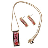 Maxbell Tribal Bright Color Rectangle Enamel Necklace Earrings Jewelry Set Pink - Aladdin Shoppers