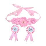 Maxbell Maternity Sash with Corsage Pin Set Floral Pattern for Gender Reveal Parties Pink