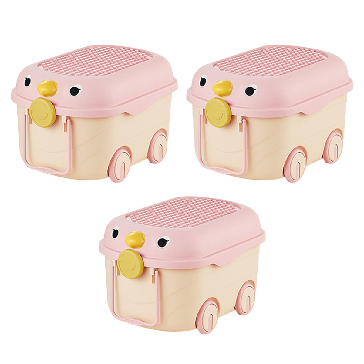 Maxbell Toy Storage Box Nursery Cute Organizer Bin with Handle for Puzzles Toys Book M Pink 3PCS