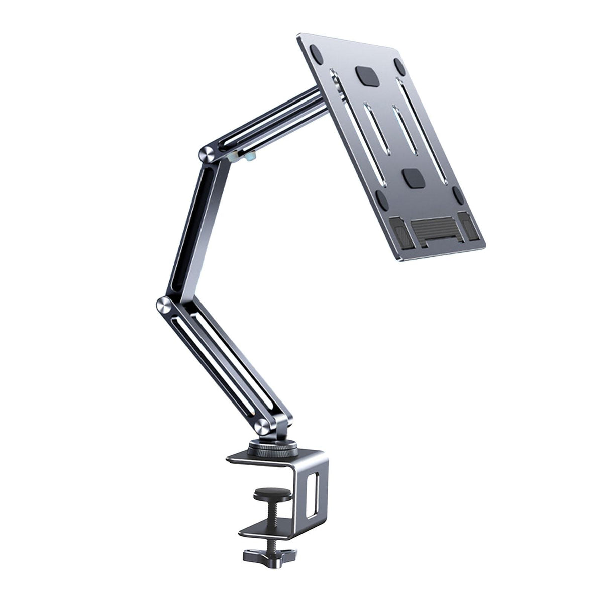 Maxbell Tablet Stand Desktop Clamp Mount with Screw Locking  Grey 3 Arms