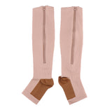 Maxbell Maxbell Pair Copper Compression Socks Leg Support Open Toe Stockings XXL Skin Color