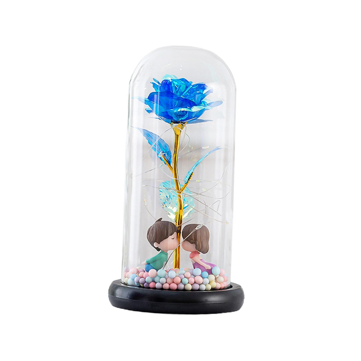 Maxbell Maxbell Artificial Flowers Rose LED Lamp in A Glass Dome Bouquet for Home Decor Blue