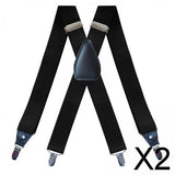 Maxbell 2xMen's Suspenders Elastic Straps Solid Heavy Duty 4 Clips Adjustable Unisex Black