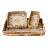 Maxbell 3 Pieces Rattan Storage Basket Set Rustic Gift for Coffee Table Home Kitchen Yellow leaves