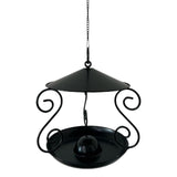 Maxbell Metal Roof Bird Feeder Feeding Bowl with Rain Cover for Terrace Yard Balcony black