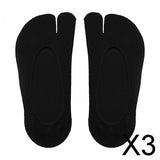 Maxbell 3xWomen 2 Toe Flip Flop Socks Women No Show Toe Socks for Loafer Shoes Sneaker Black