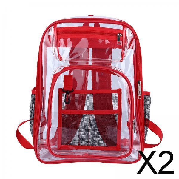 Maxbell 2xTransparent Backpack 2 Way Zip Reinforced Strap Durable for Sports Men Red